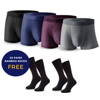 Pack of 4 Boxer Shorts + 2 FREE Pairs of Bamboo Socks Black