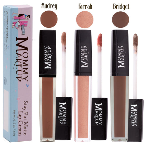 Warm, wonderful and totally kiss-proof! The *Brown Betty Bundle* delivers three chic, wearable shades that stay put from morning coffee to last call:
- **Audrey Stay Put Matte Lip Cream** – a café brown
- **Farrah Stay Put Matte Lip Cream** – a shimmering copper rose
- **Bridget Stay Put Matte Lip Cream** – a toffee nude
Wear them solo or layer for your own signature shade—no smudging, no bleeding, just stunning lips that stay put.