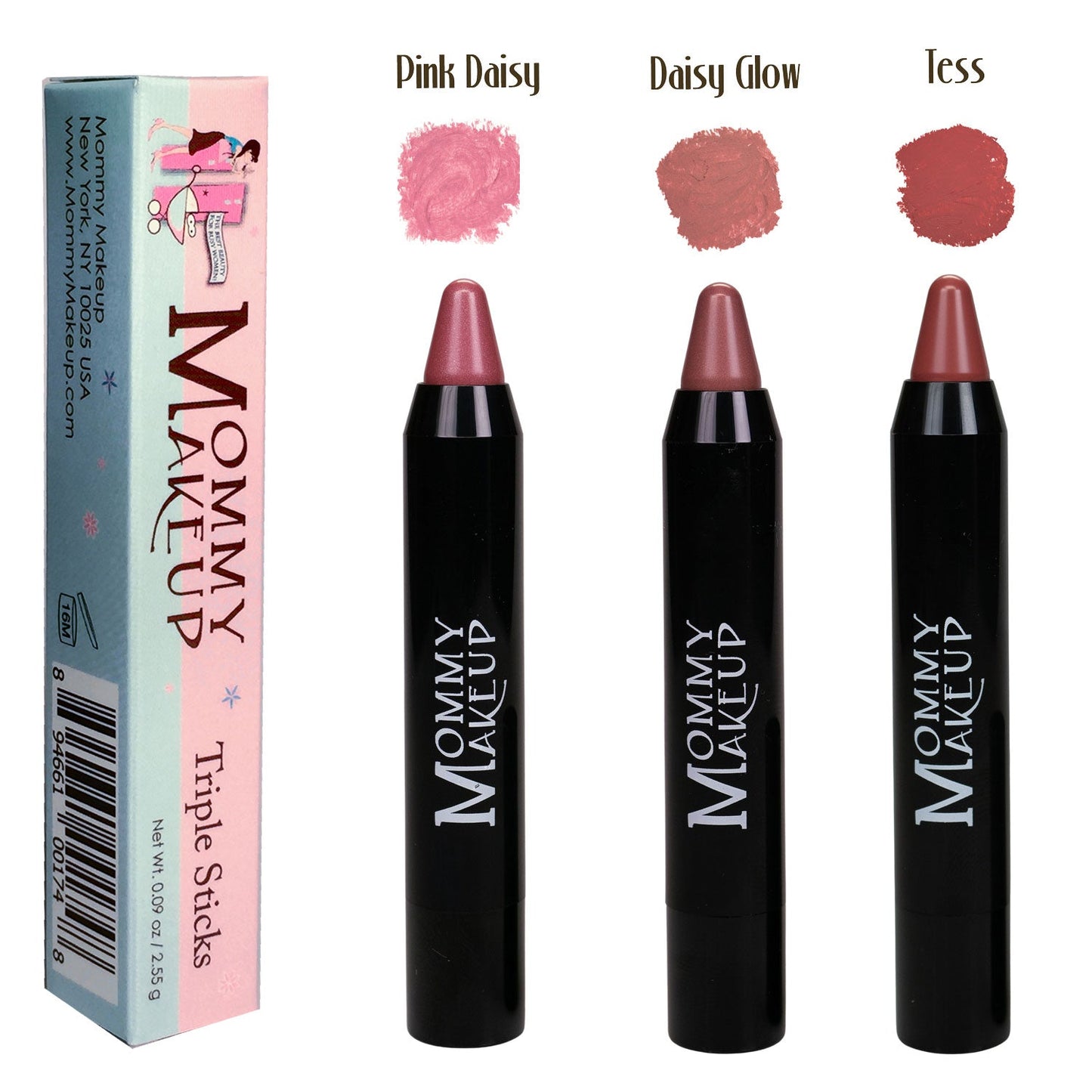 Treat yourself to soft flower like tones. The *Triple Treat* bundle includes:
- **Pink Daisy Triple Sticks Lipstick & Cream Blush** – a daisy pink with shimmer
- **Tess Triple Sticks Lipstick & Cream Blush** – a muted rose
- **Daisy Glow Triple Sticks Lipstick & Cream Blush** – a neutral pink with golden shimmer
Flattering, feminine, and totally fuss-free—this set is a multitasking must!